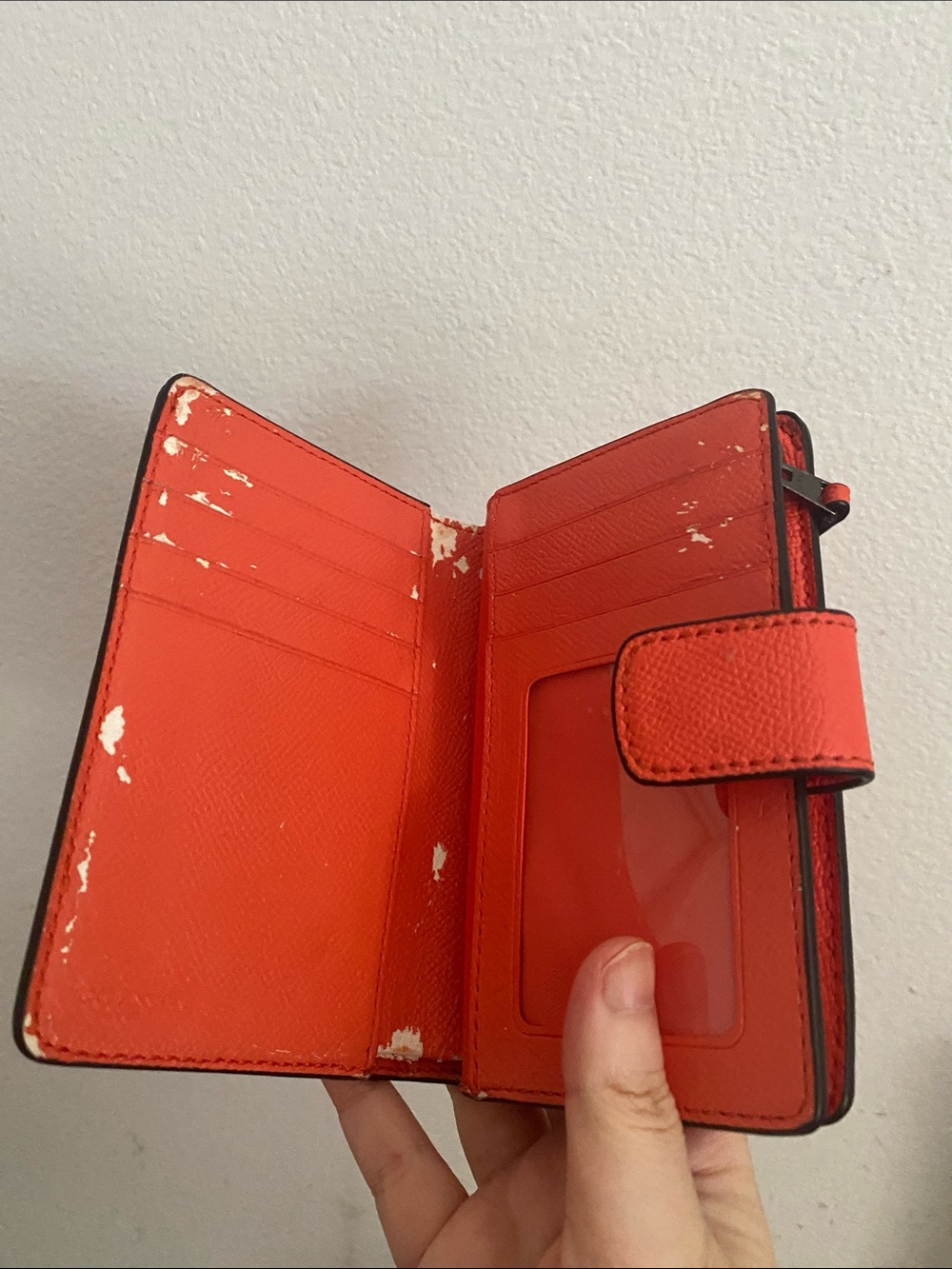 Coach Orange Leather Card Holder Wallet with Snap Tab - Picture 2 of 9